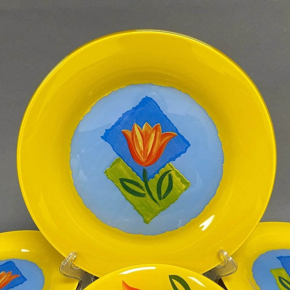 Cristal D'Arques-Durand Tulips Maty's Yellow Bowl Dinner Salad‎ Plates Glass